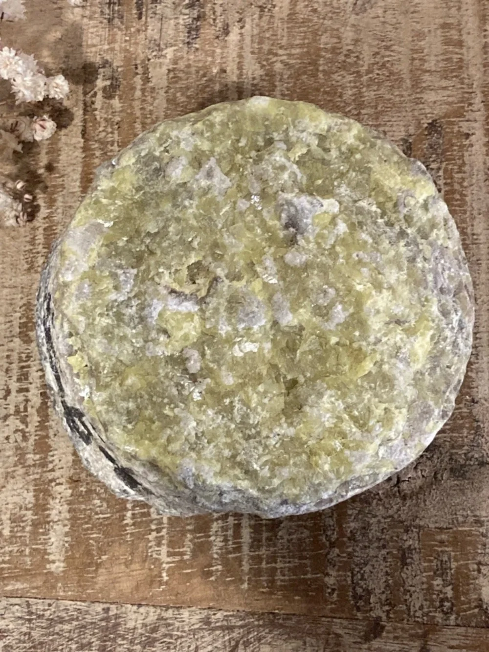 Yellow Rock with Crystals Sulfur Smell 3.5” Across